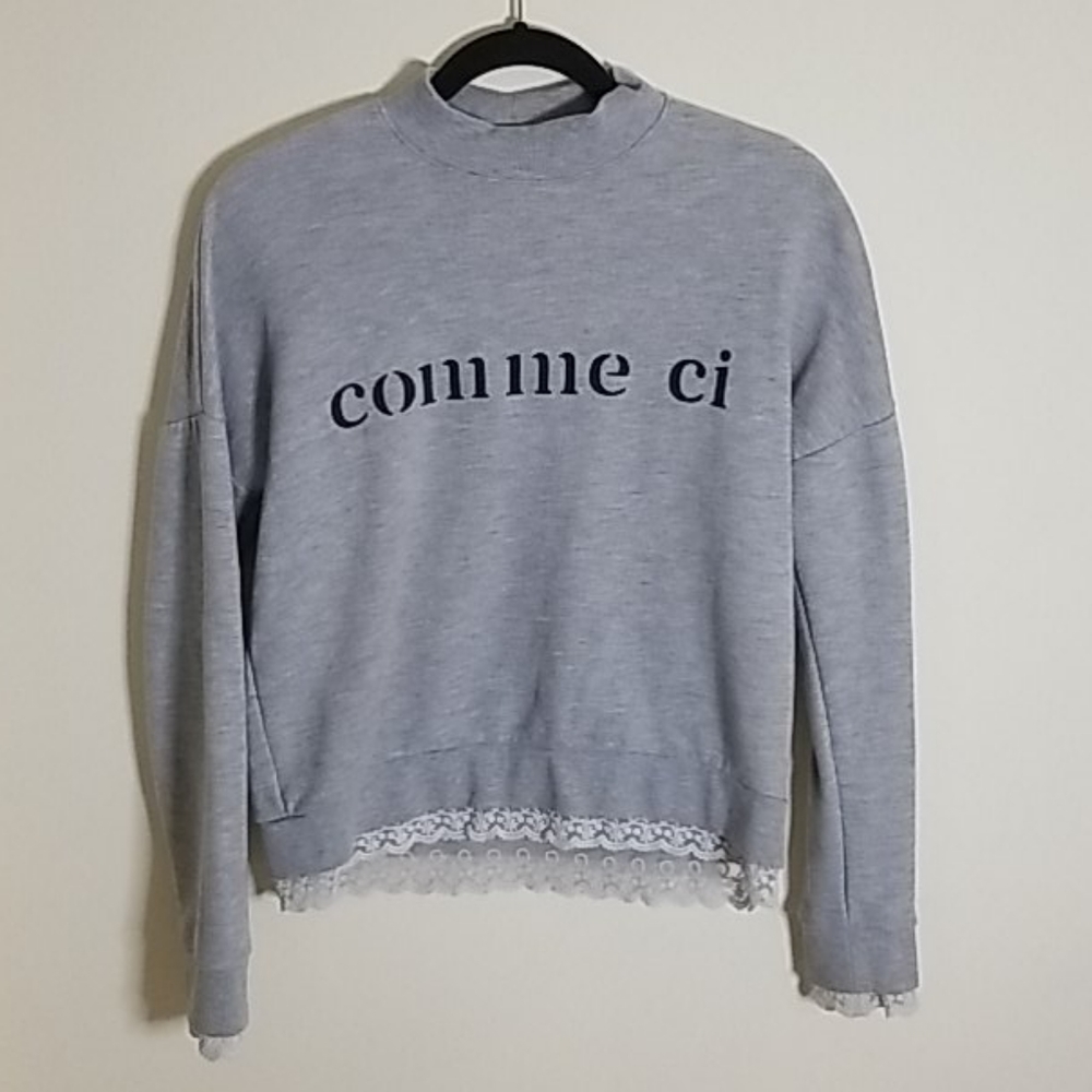 French Text Lace Accent Sweater (Forever 21)